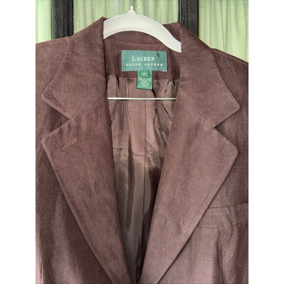 Vintage Lauren Ralph Lauren Brown Linen Silk Blazer Jacket Womens 14 Old Money - Picture 3 of 16